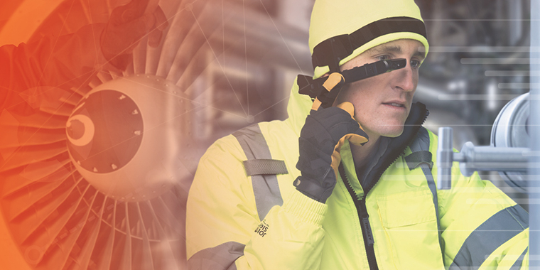  A field worker using technology that is managed and secured by SOTI ONE Platform